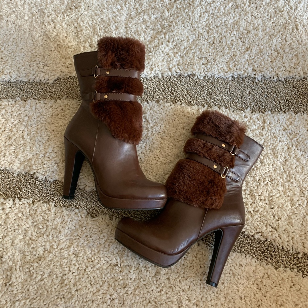 Olivia Miller brown faux fur boots - gently worn